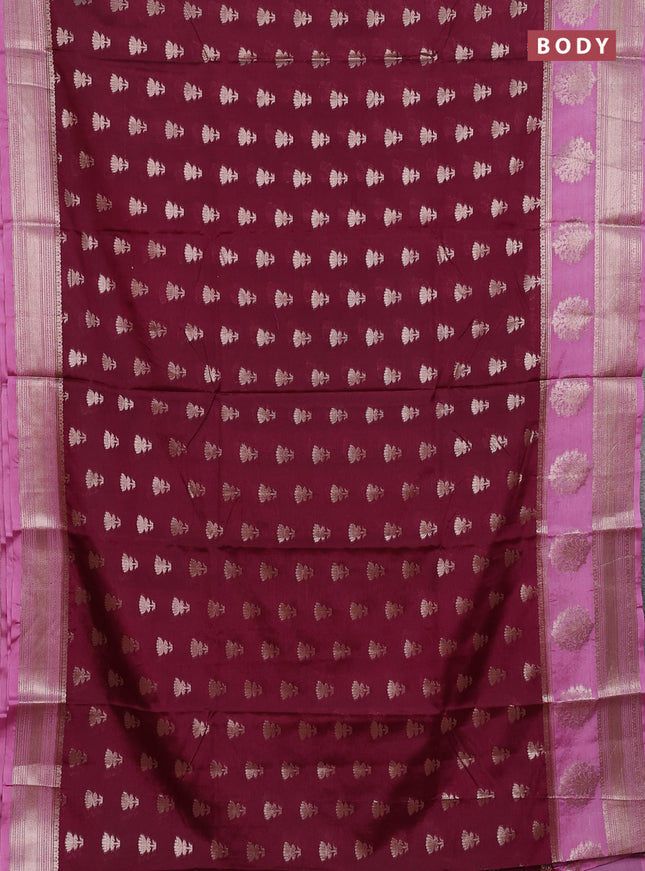 Banarasi warm silk saree wine shade and pastel pink with allover thread & zari woven buttas and zari woven border