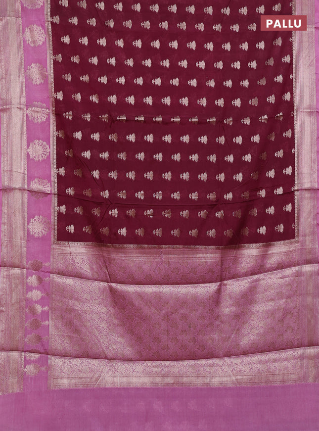 Banarasi warm silk saree wine shade and pastel pink with allover thread & zari woven buttas and zari woven border