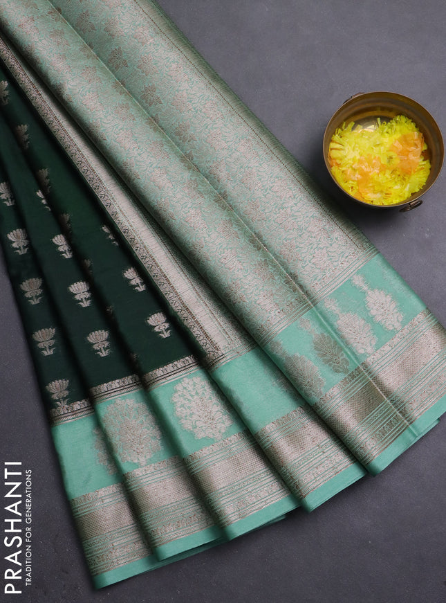 Banarasi warm silk saree bottle green and pastel green with allover thread & zari woven buttas and zari woven border