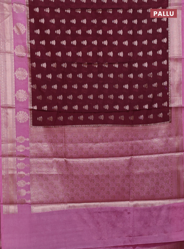 Banarasi warm silk saree coffee brown and pastel pink with allover thread & zari woven buttas and zari woven border
