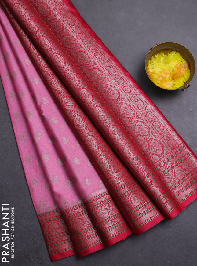 Banarasi warm silk saree light pink and pink with allover thread & zari woven buttas and zari woven border