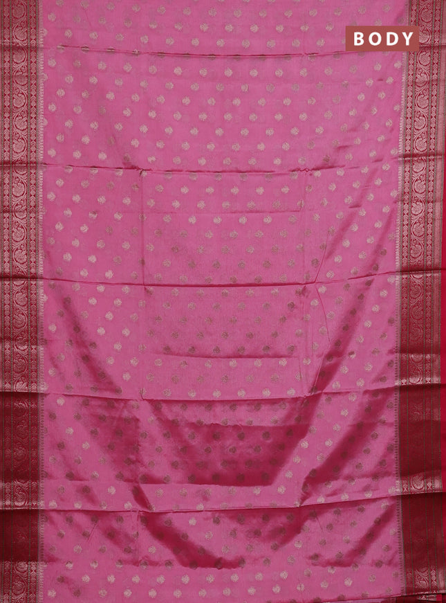 Banarasi warm silk saree light pink and pink with allover thread & zari woven buttas and zari woven border