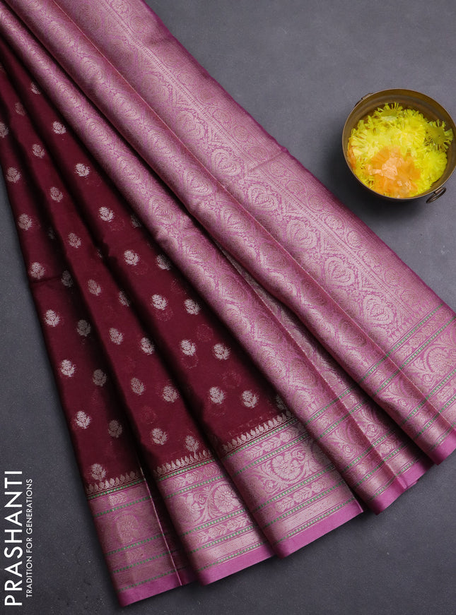 Banarasi warm silk saree deep maroon and mauve pink with allover thread & zari woven buttas and zari woven border