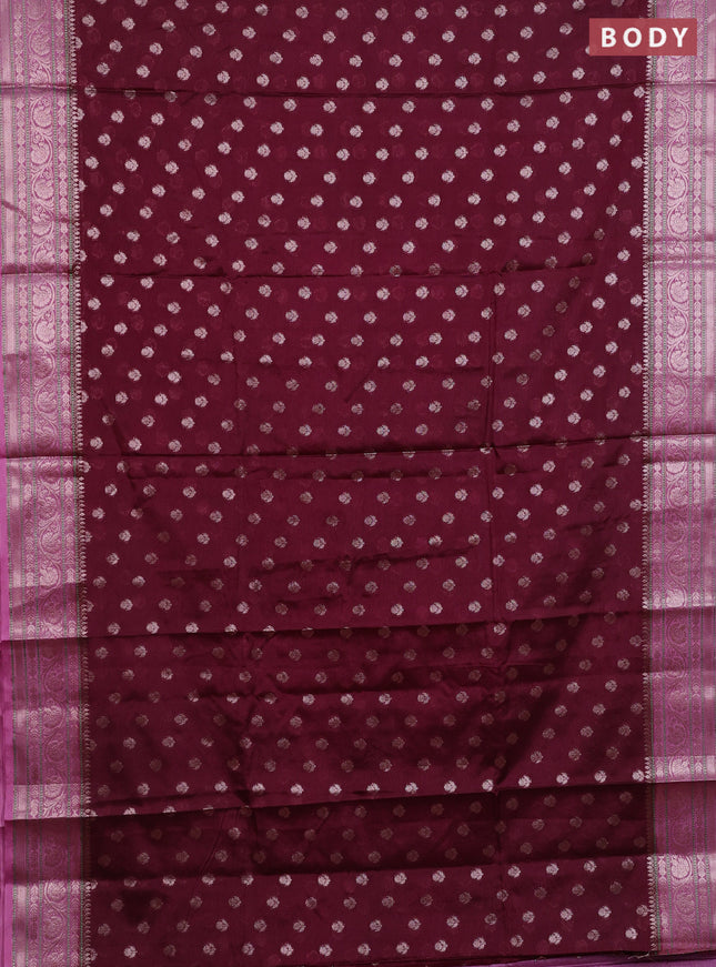 Banarasi warm silk saree deep maroon and mauve pink with allover thread & zari woven buttas and zari woven border