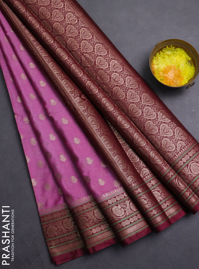 Banarasi warm silk saree mauve pink and deep maroon with allover thread & zari woven buttas and zari woven border