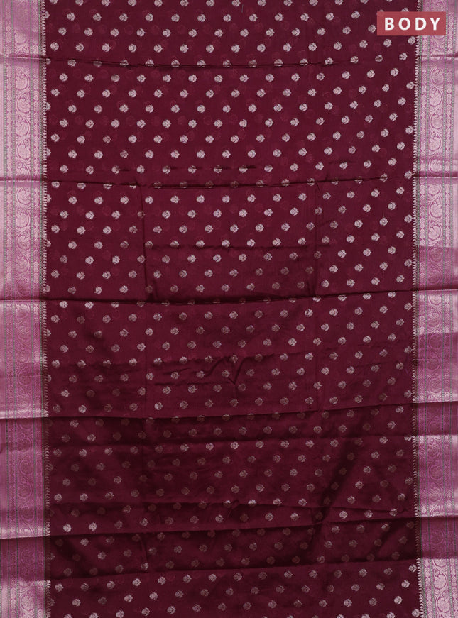 Banarasi warm silk saree deep maroon and mauve pink with allover thread & zari woven buttas and zari woven border