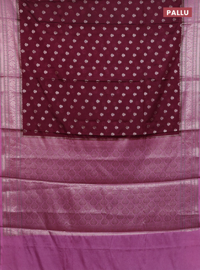 Banarasi warm silk saree deep maroon and mauve pink with allover thread & zari woven buttas and zari woven border