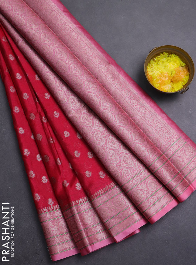 Banarasi warm silk saree dark pink and light pink with allover thread & zari woven buttas and zari woven border