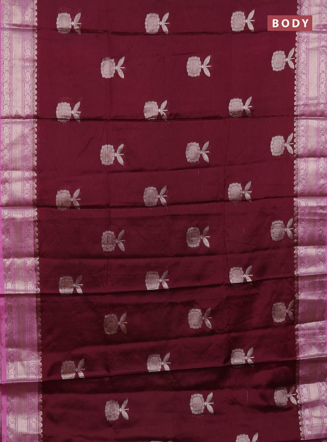 Banarasi warm silk saree deep maroon and light pink with thread & zari woven buttas and zari woven border