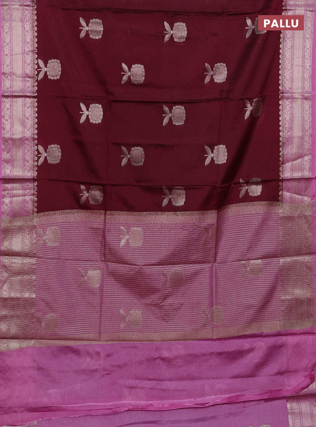 Banarasi warm silk saree deep maroon and light pink with thread & zari woven buttas and zari woven border