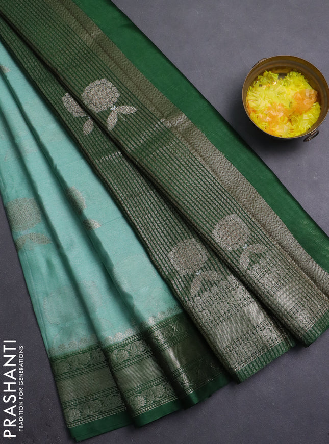 Banarasi warm silk saree pastel green and green with thread & zari woven buttas and zari woven border