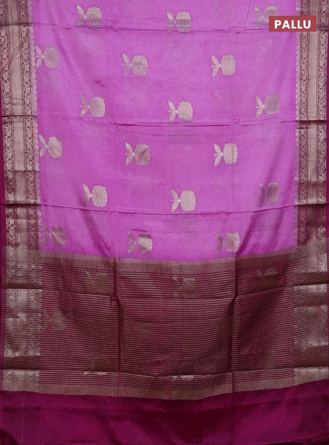 Banarasi warm silk saree lavender and wine shade with thread & zari woven buttas and zari woven border
