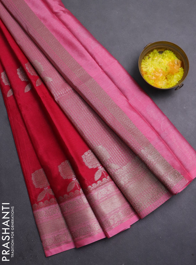 Banarasi warm silk saree pink and peach pink with thread & zari woven buttas and zari woven border