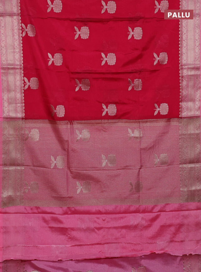 Banarasi warm silk saree pink and peach pink with thread & zari woven buttas and zari woven border