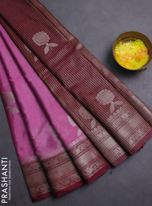 Banarasi warm silk saree pastel purple and deep wine shade with thread & zari woven buttas and zari woven border