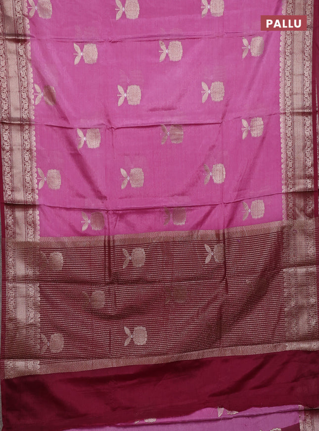 Banarasi warm silk saree pastel purple and deep wine shade with thread & zari woven buttas and zari woven border