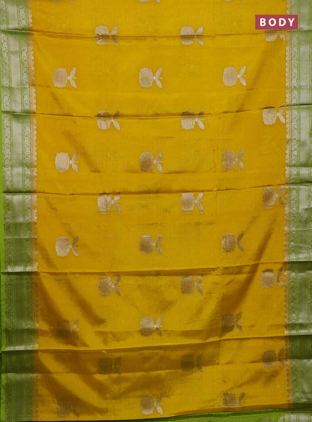 Banarasi warm silk saree yellow and lime green with thread & zari woven buttas and zari woven border