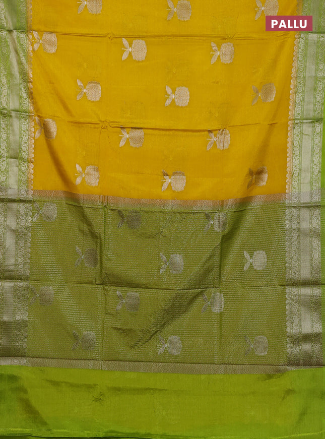 Banarasi warm silk saree yellow and lime green with thread & zari woven buttas and zari woven border