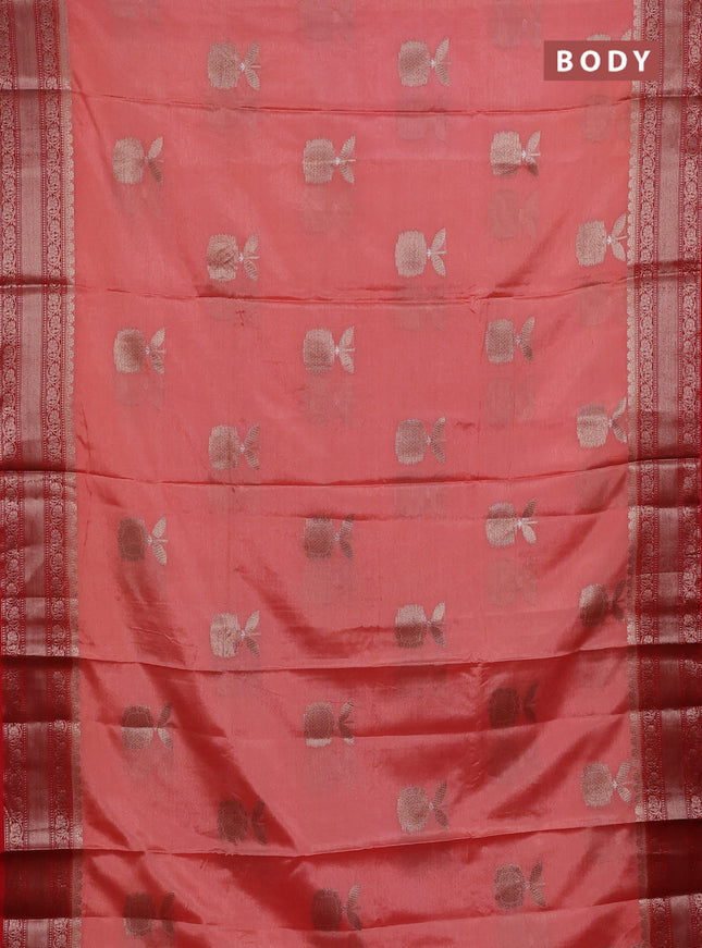 Banarasi warm silk saree peach orange and red with thread & zari woven buttas and zari woven border