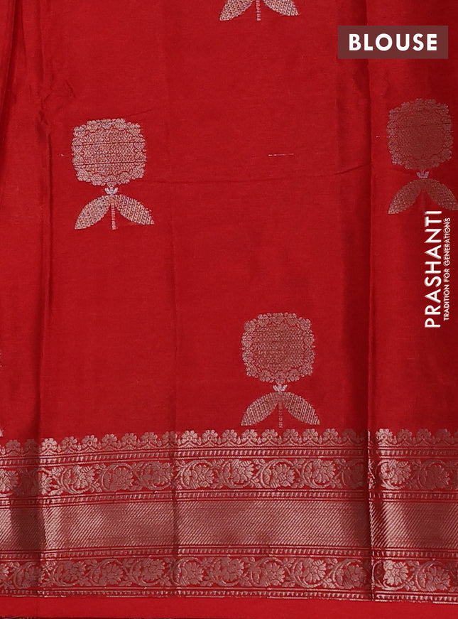 Banarasi warm silk saree peach orange and red with thread & zari woven buttas and zari woven border