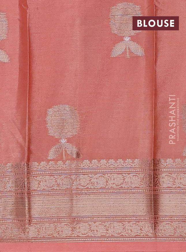 Banarasi warm silk saree red and peach orange with thread & zari woven buttas and zari woven border