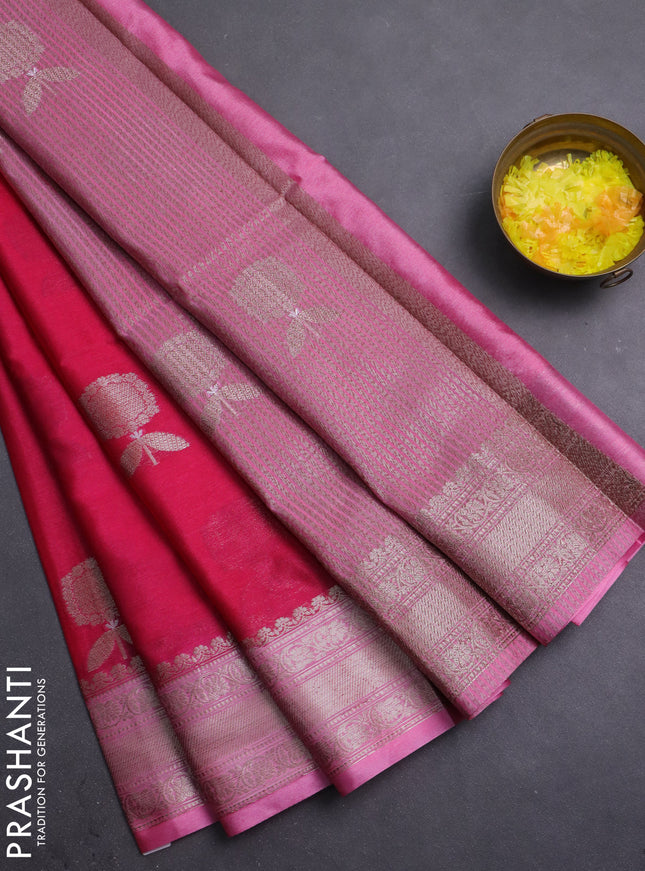Banarasi warm silk saree pink and light pink with thread & zari woven buttas and zari woven border