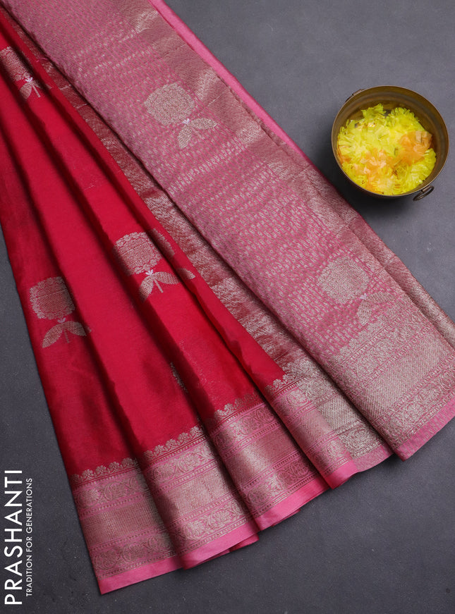Banarasi warm silk saree pink and pastel pink with thread & zari woven buttas and zari woven border