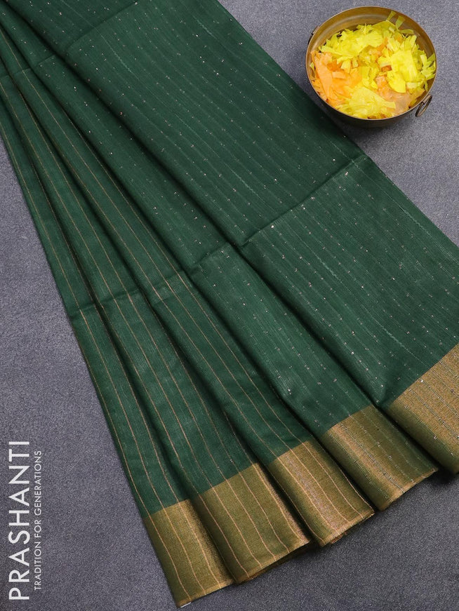 Semi raw silk saree bottle green with allover stripes pattern and sequin work pallu & embroidery work readymade blouse - {{ collection.title }} by Prashanti Sarees