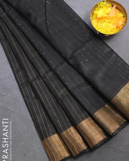 Semi raw silk saree black with allover stripes pattern and sequin work pallu & embroidery work readymade blouse - {{ collection.title }} by Prashanti Sarees