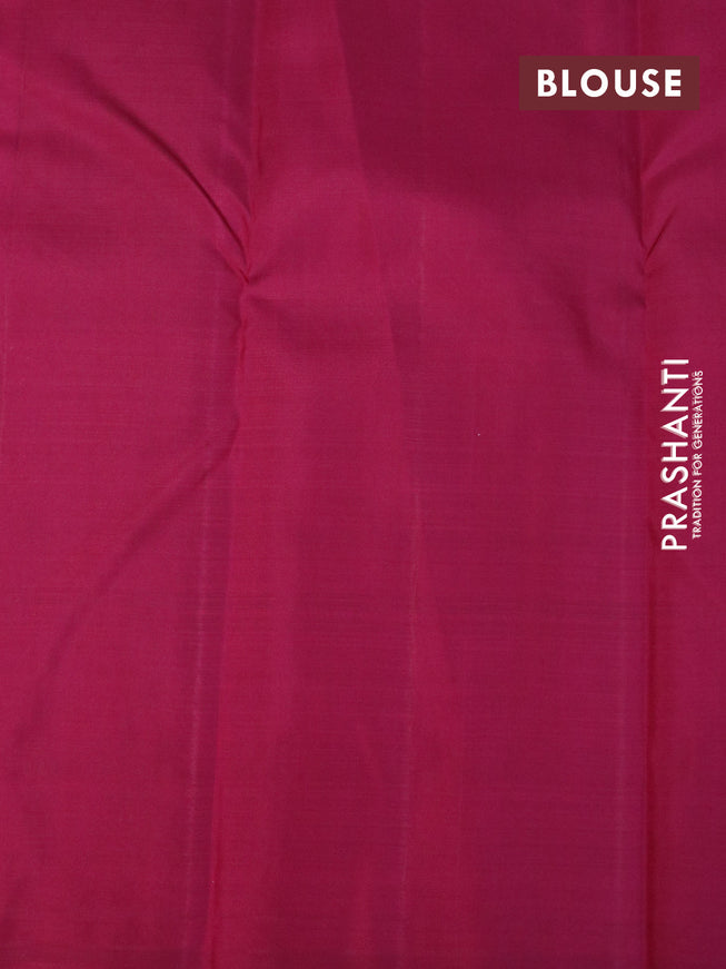 Pure kanjivaram silk saree light blue and dark magenta pink with zari woven buttas in borderless style