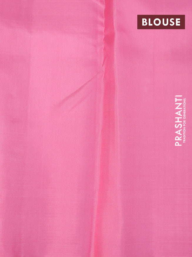 Pure kanjivaram silk saree cs blue and light pink with zari woven buttas in borderless style