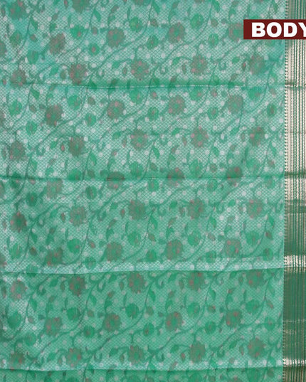 Banarasi kora saree green shade with allover ikat weaves and long zari woven border - {{ collection.title }} by Prashanti Sarees