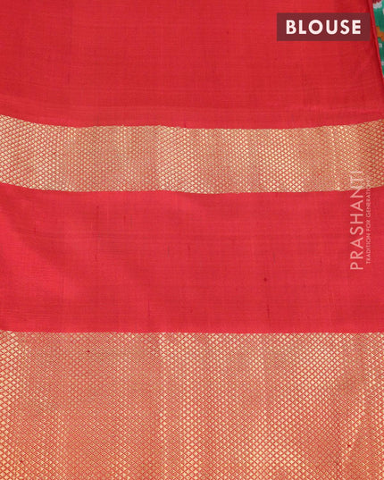 Pochampally silk saree green and red with allover ikat weaves and long ikat woven zari border - {{ collection.title }} by Prashanti Sarees