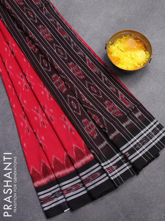 Ikat cotton saree red and black with allover ikat weaves and simple border without blouse - {{ collection.title }} by Prashanti Sarees