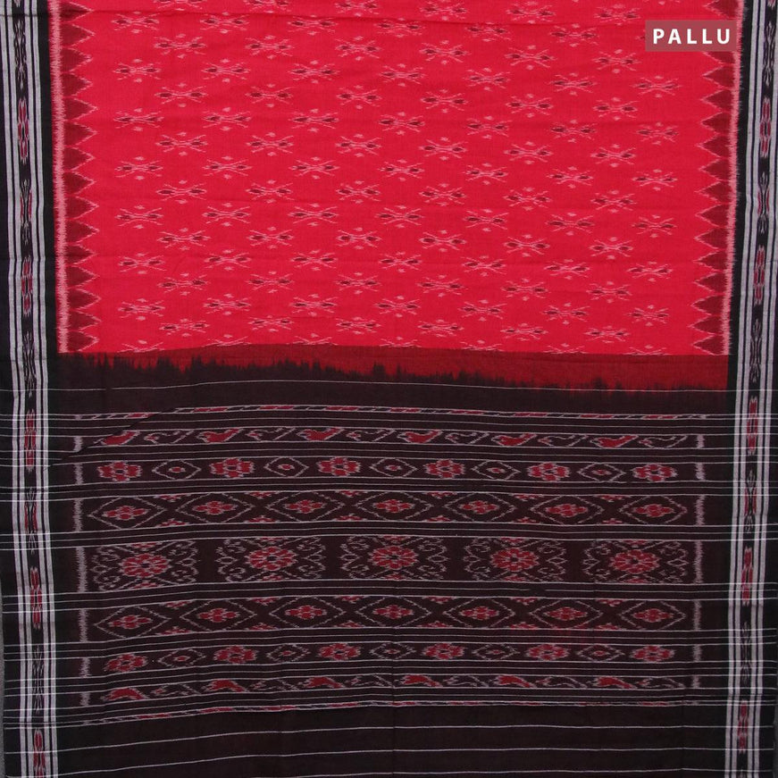 Ikat cotton saree red and black with allover ikat weaves and simple border without blouse - {{ collection.title }} by Prashanti Sarees