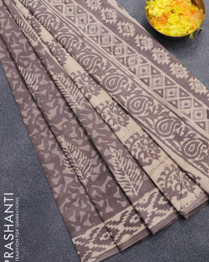 Jaipur cotton saree grey shade with allover prints and printed border - {{ collection.title }} by Prashanti Sarees