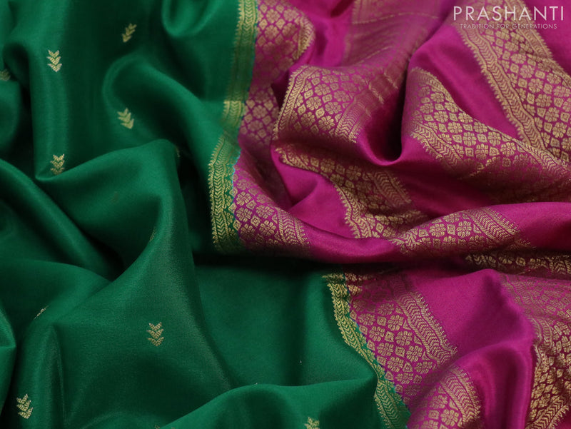 Pure mysore silk saree green and magenta pink with zari woven buttas and zari woven border