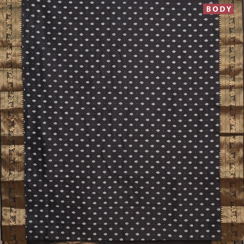 Semi tussar saree black and  with butta prints and zari woven border