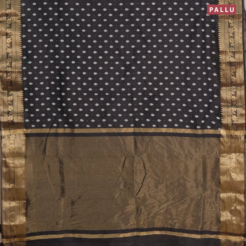 Semi tussar saree black and  with butta prints and zari woven border