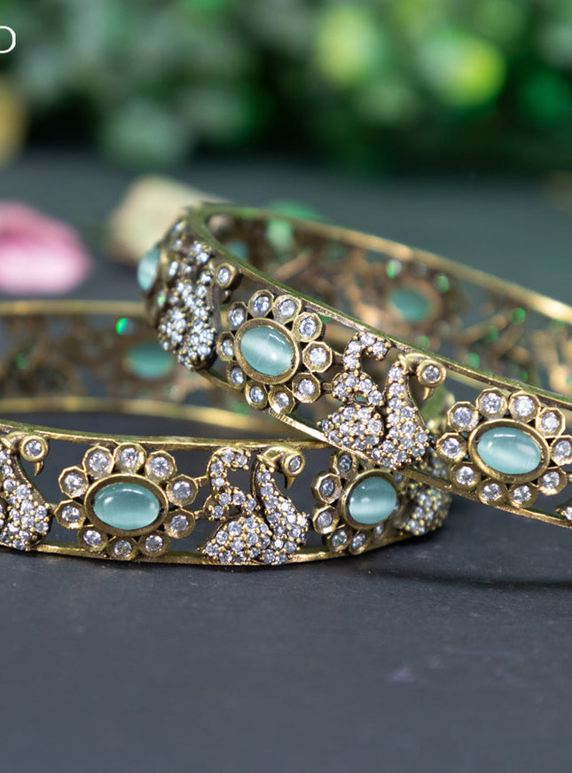 Victorian bangle swan design with mint green and cz stones