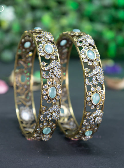 Victorian bangle swan design with mint green and cz stones