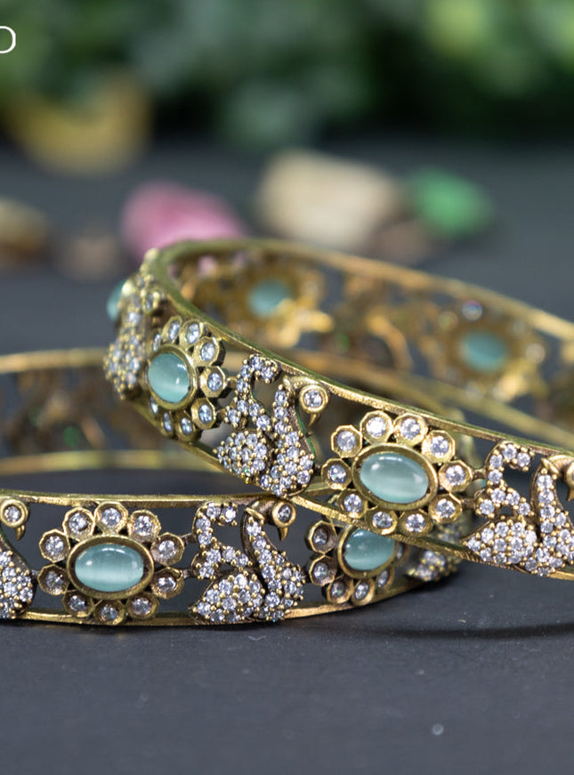 Victorian bangle swan design with mint green and cz stones