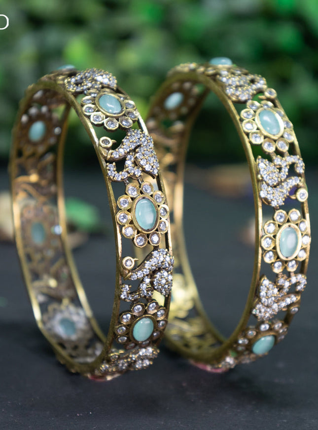 Victorian bangle swan design with mint green and cz stones