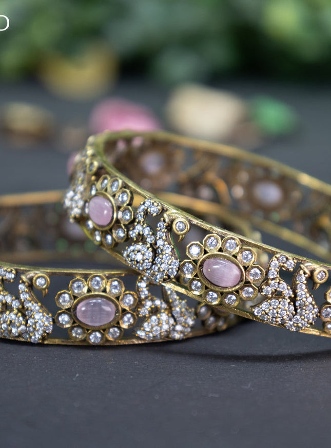 Victorian bangle swan design with baby pink and cz stones