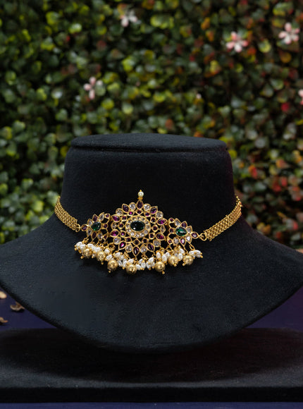 Antique guttapusalu choker with kemp & cz stones and golden beads hangings