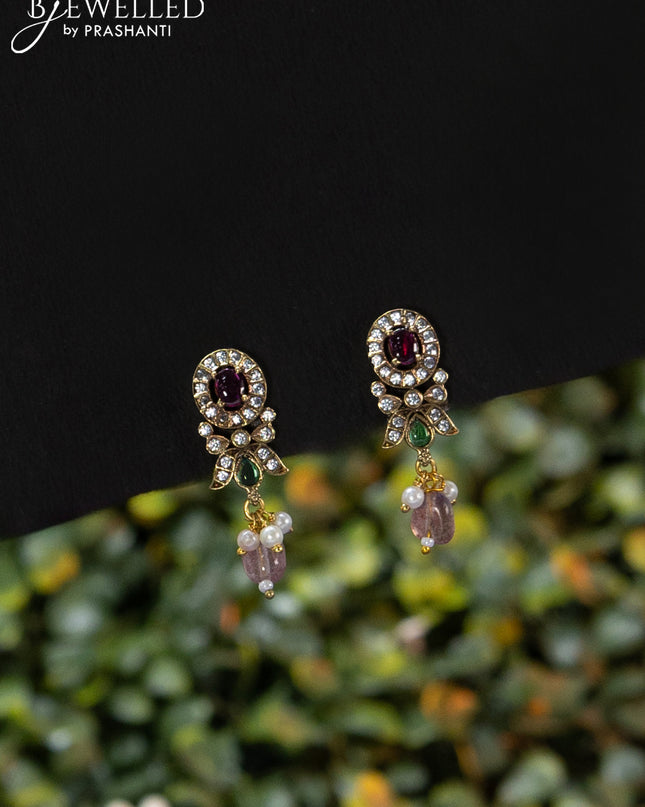 Choker with kemp & cz stones and beads hangings in victorian finish