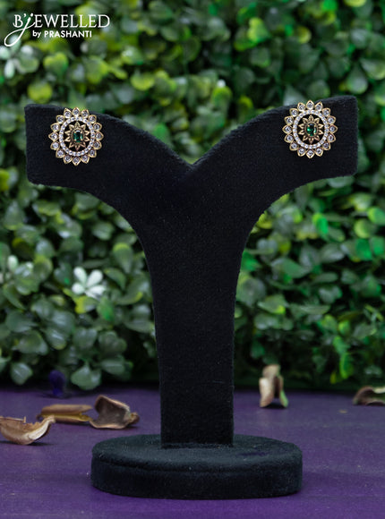 Earrings with emerald and cz stones in victorian finish