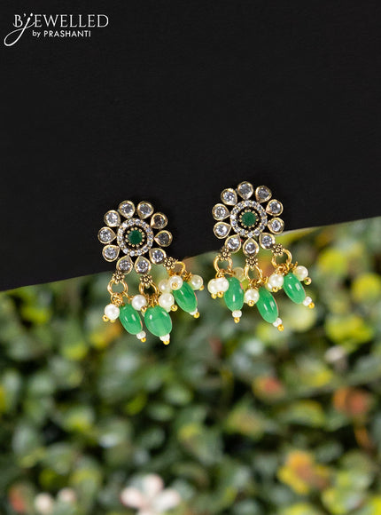 Choker peacock design with emerald & cz stones and pearl hangings in victorian finish