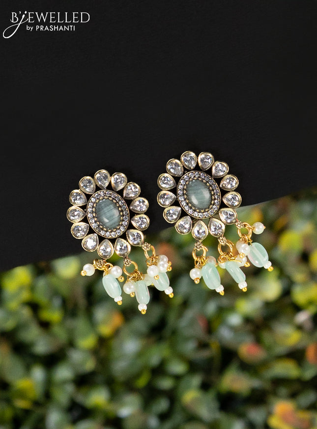 Choker floral design with mint green & cz stones and beads hangings in victorian finish