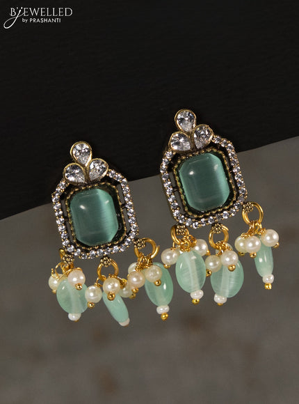 Choker with mint green & cz stones and beads hangings in victorian finish